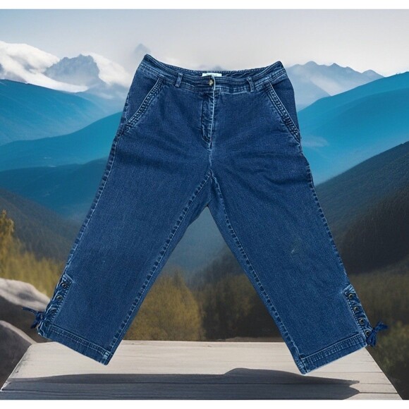 Y2K Style Westbound Sz 10 Stretch Capri Jeans Lace Up Hem Cropped Denim Pants - Picture 1 of 4